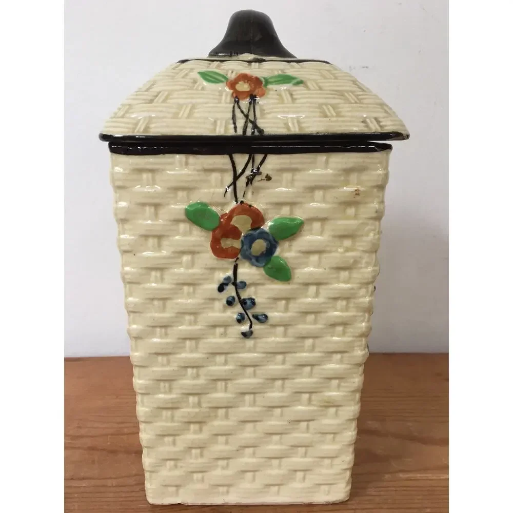 Vtg Hotta Yu Shoten Japanese Basketweave Majolica Blank Kitchen Canister Jar